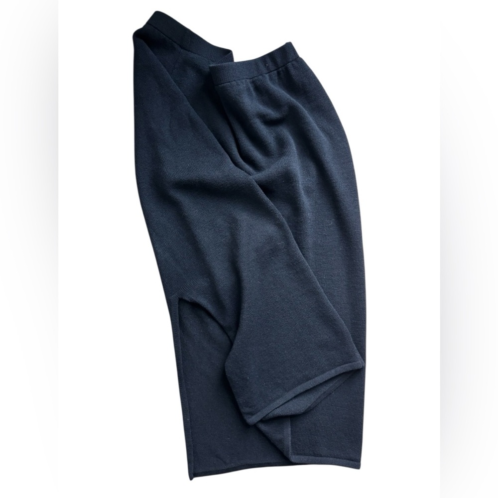 St. John Basics Black Ribbed Long Skirt Slit Stretch 14 USA Made Thick Santana